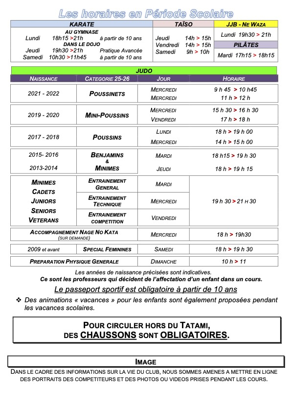 Les horaires pour 2026-2027 !